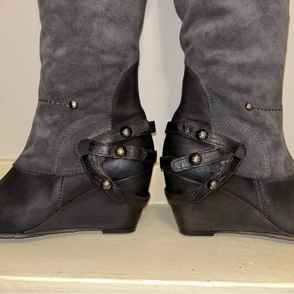 SOLD - BROWNS Leather Wedge Suede Moto Boot - Picture 9 of 15